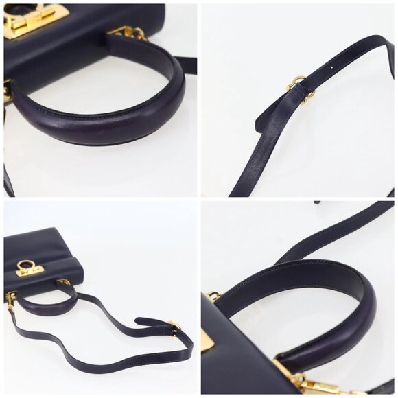 Salvatore Ferragamo Gancini Hand Bag Leather 2way Purple Gold Auth 144813 - Picture 16 of 16